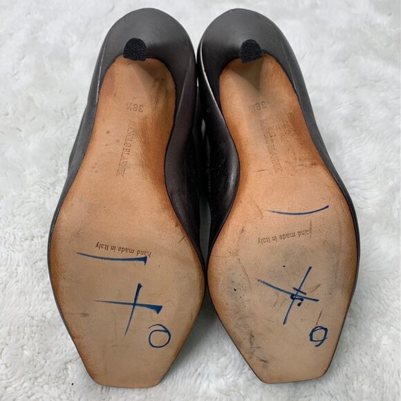 Manolo Blahnik Women's Pewter Silver Peep Toe Ruched Stiletto Booties Size 38.5 - Picture 12 of 15